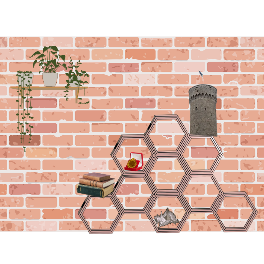 Bikakehylla med föremål Bikakehylla med föremål